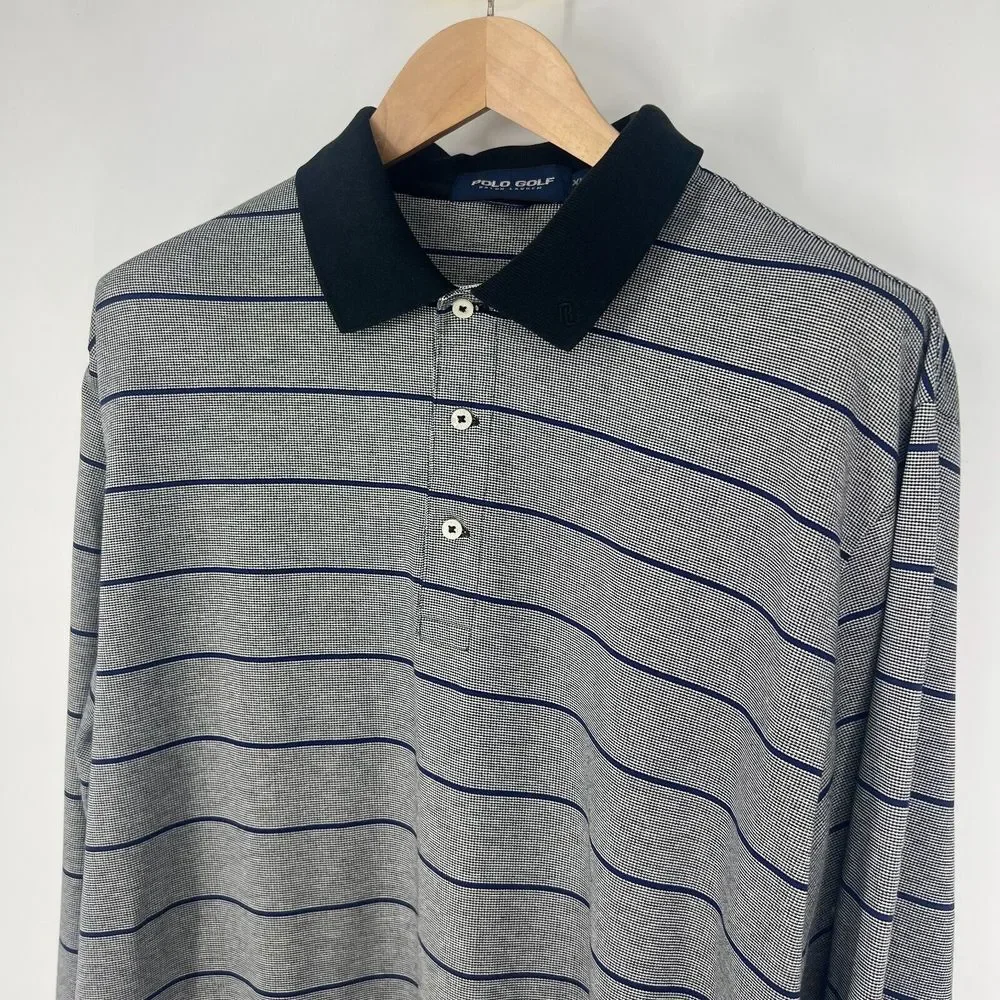 RALPH LAUREN POLO GOLF Long Sleeve Polo Shirt Mens‎ Size XL Grey Striped Cotton